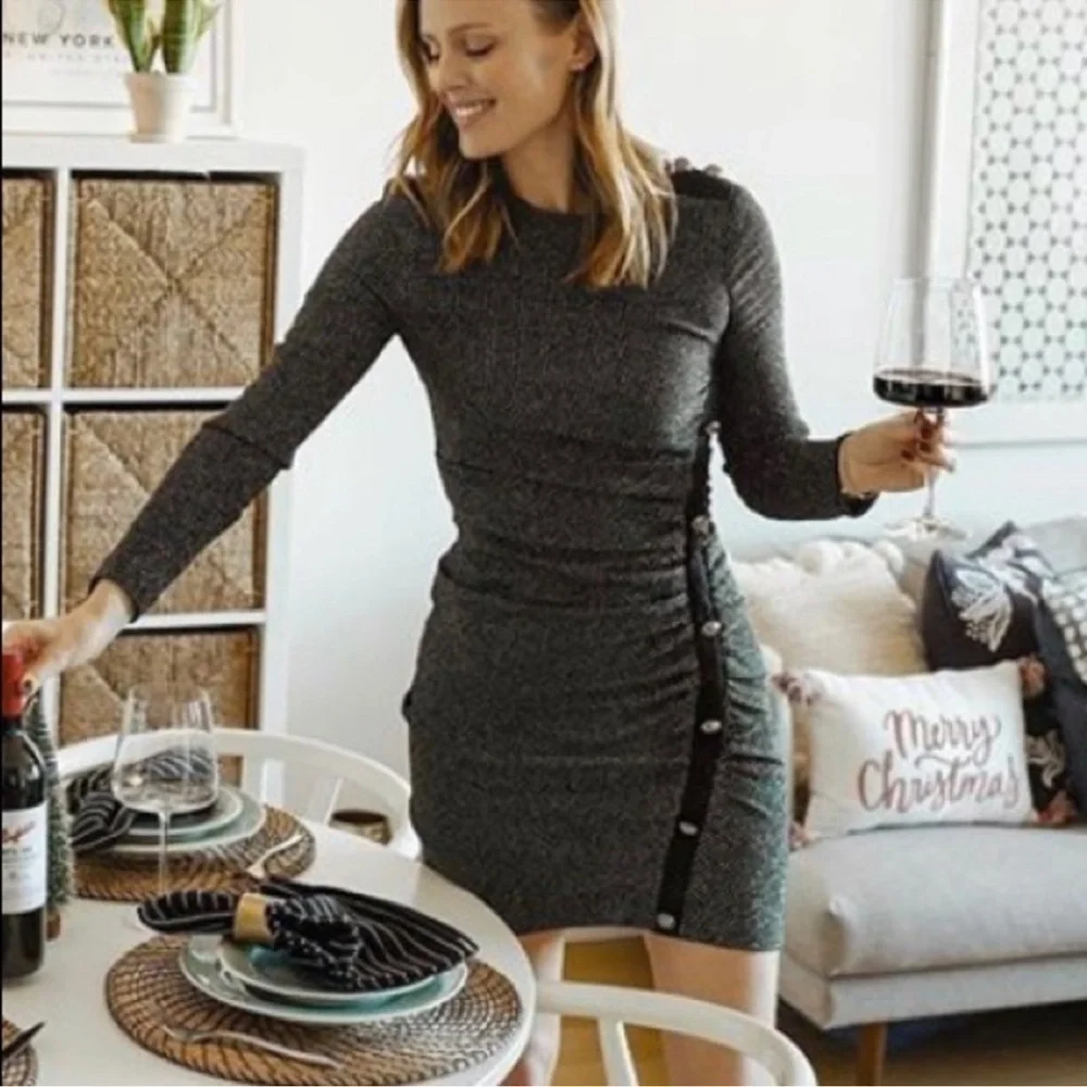 Veronica Beard Black & Silver Ruched Metallic Ira Dress 2 - Picture 3 of 16